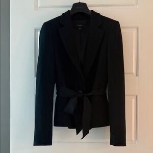 Ann Taylor Black Blazer 100% Wool Fitted Waist with Single Button & Tie